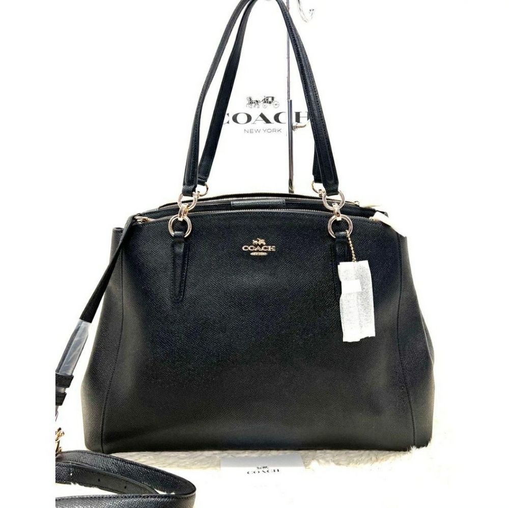 Coach Christie Designer Black Crossgrain Carryall Crossbody Bag Purse Handbag